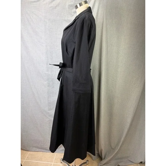 The J. Peterman Company Black Shirt Dress Belted Pockets Buttoned 12 Minimalist - Picture 9 of 9